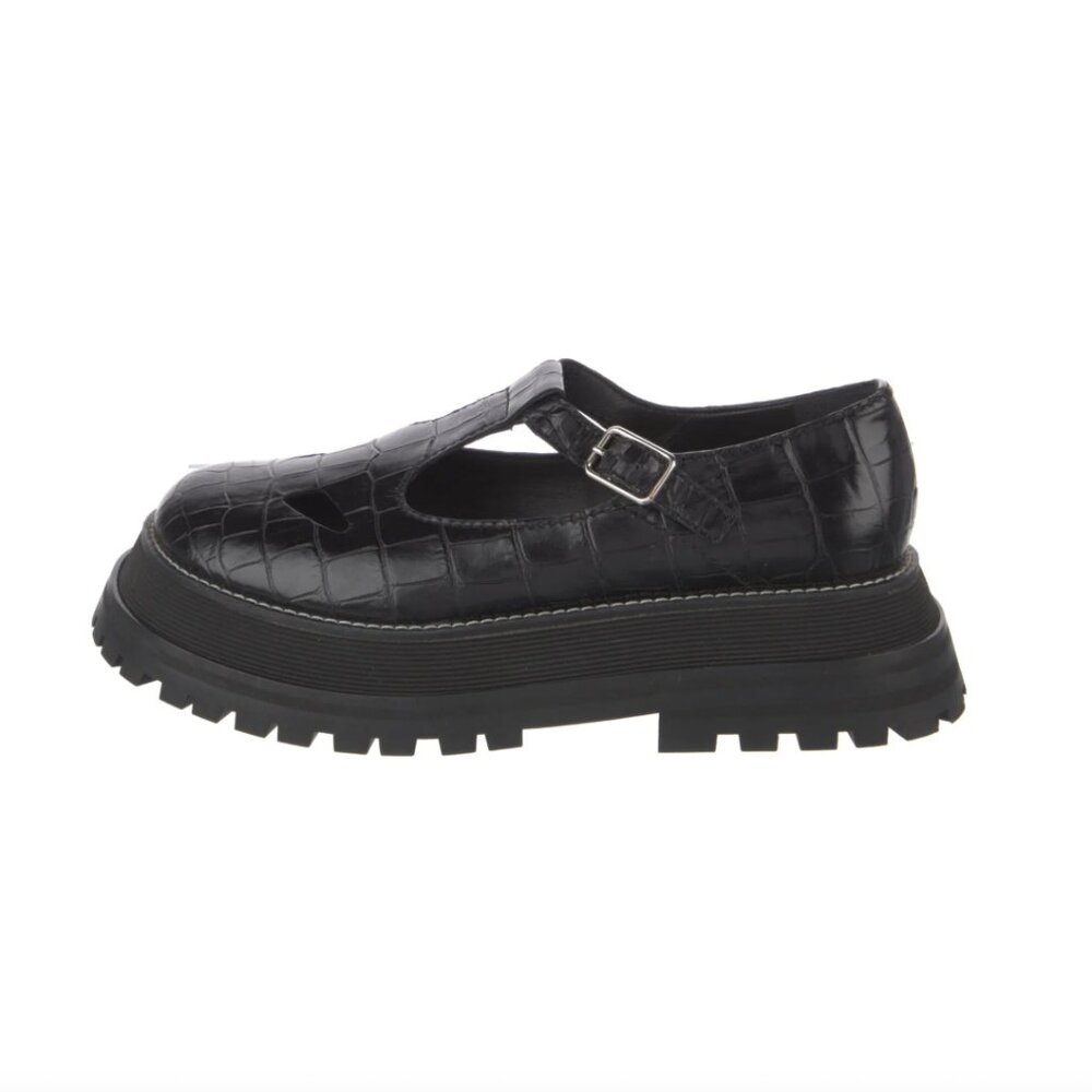 Burberry Black Croc-Embossed Mary Jane Loafers